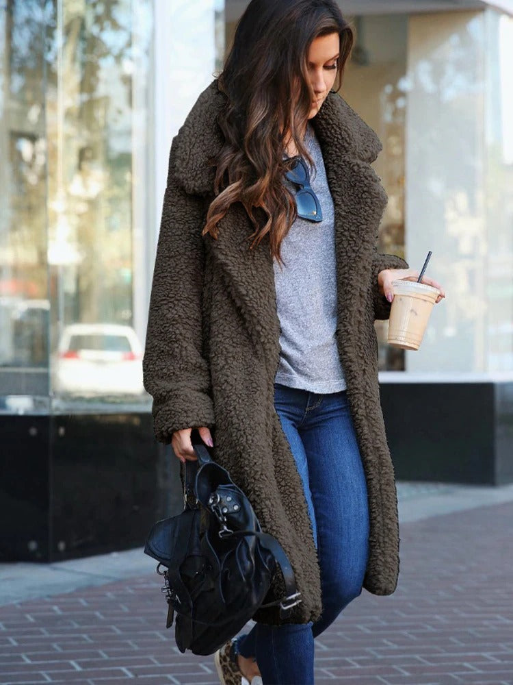 Ladies Teddy Fleece Long Coat