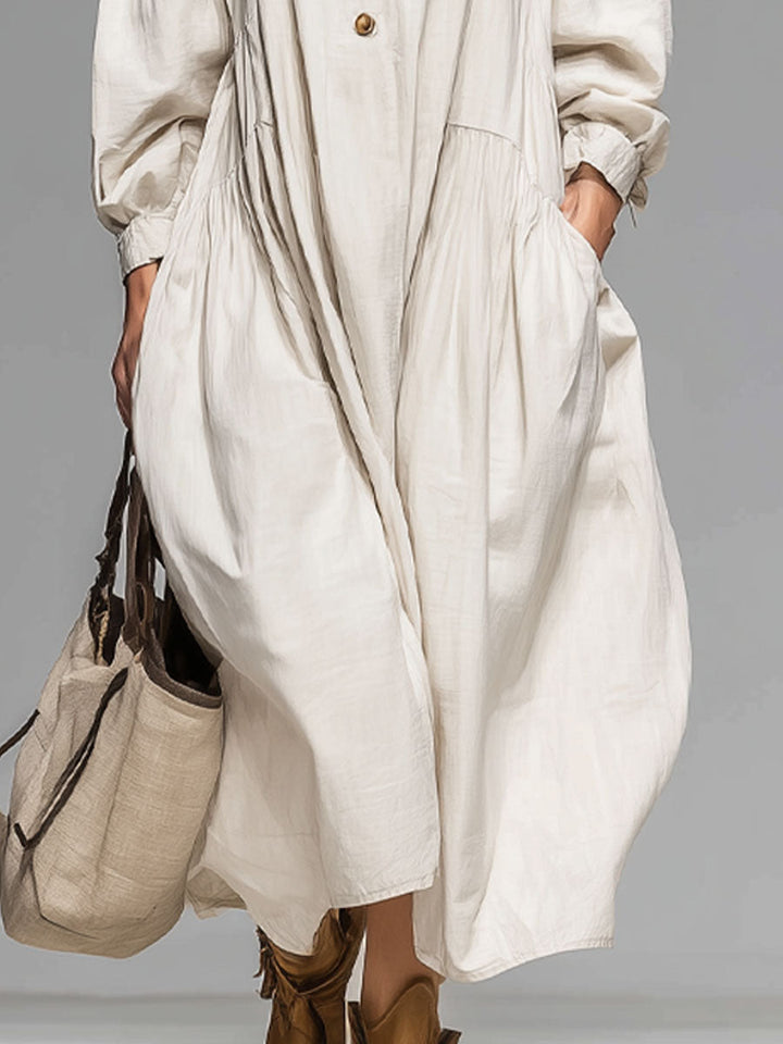 Women’s Cotton Midi Dress – Luxurious Button Front with Spacious Pockets All-Day Comfort Dress