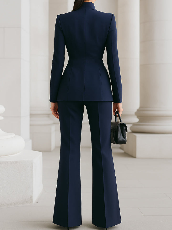 Remi | Blazer with Stand Collar and Wide Leg Trousers
