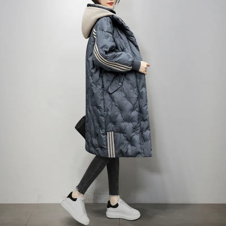 Isabelle | Women's Quilted Long Coat with Hood and Stripes