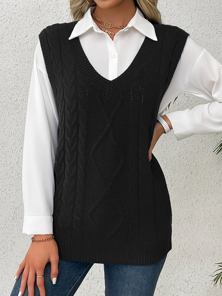 Cora | Cozy Cable Knit V-Neck Sweater Vest
