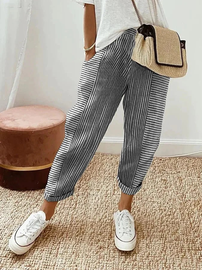 Elodie | Striped Trousers with Relaxed Fit and Elastic Waist