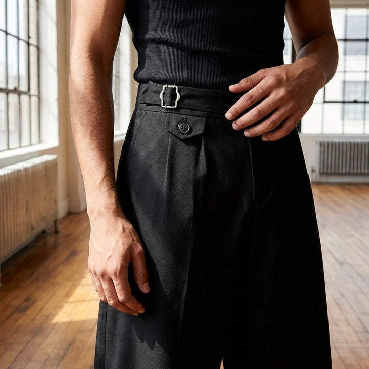 Jade | Men's Pants with Pleats and Side Buckle