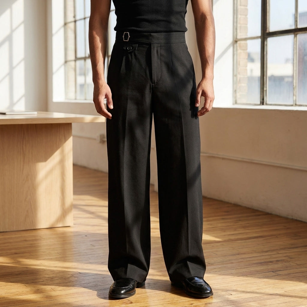 Jade | Men's Pants with Pleats and Side Buckle