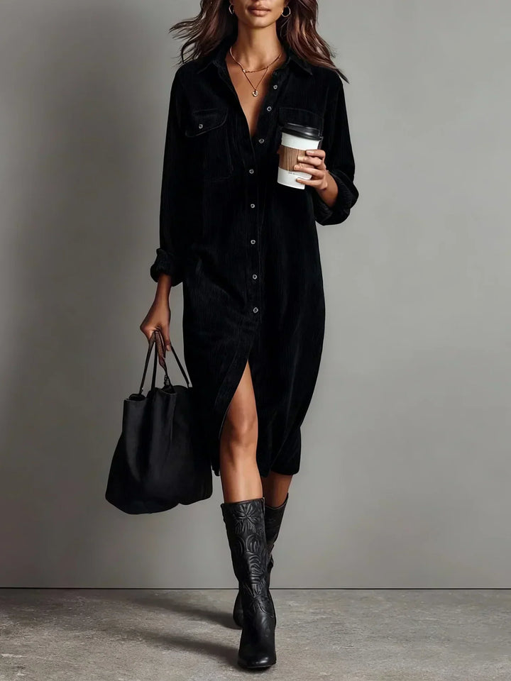 Effortlessly Elegant Flared Hemline Luxurious Velvet Crepe Weave Everyday Wear Dress