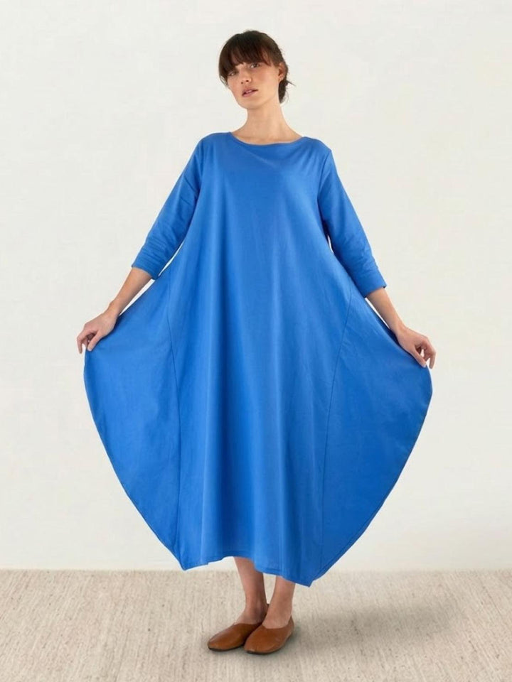 Effortless Boho Oversized Batwing Maxi Couture Cotton Linen Blend Floor Length Dress