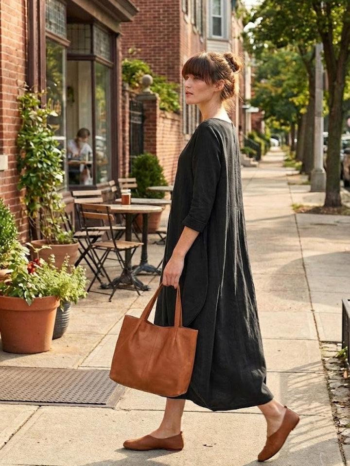 Effortless Boho Oversized Batwing Maxi Couture Cotton Linen Blend Floor Length Dress
