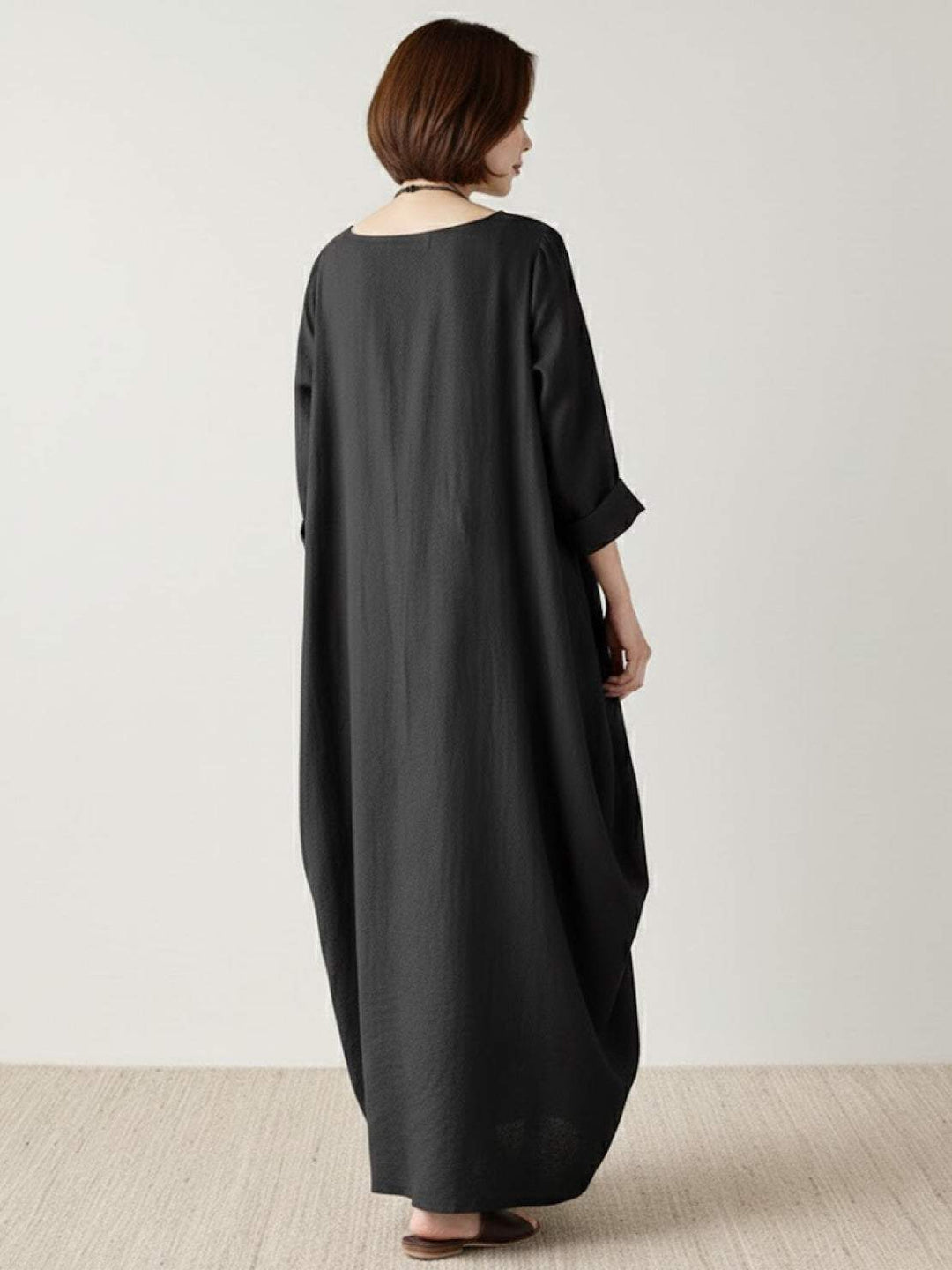 Effortless Boho Oversized Batwing Maxi Couture Cotton Linen Blend Floor Length Dress