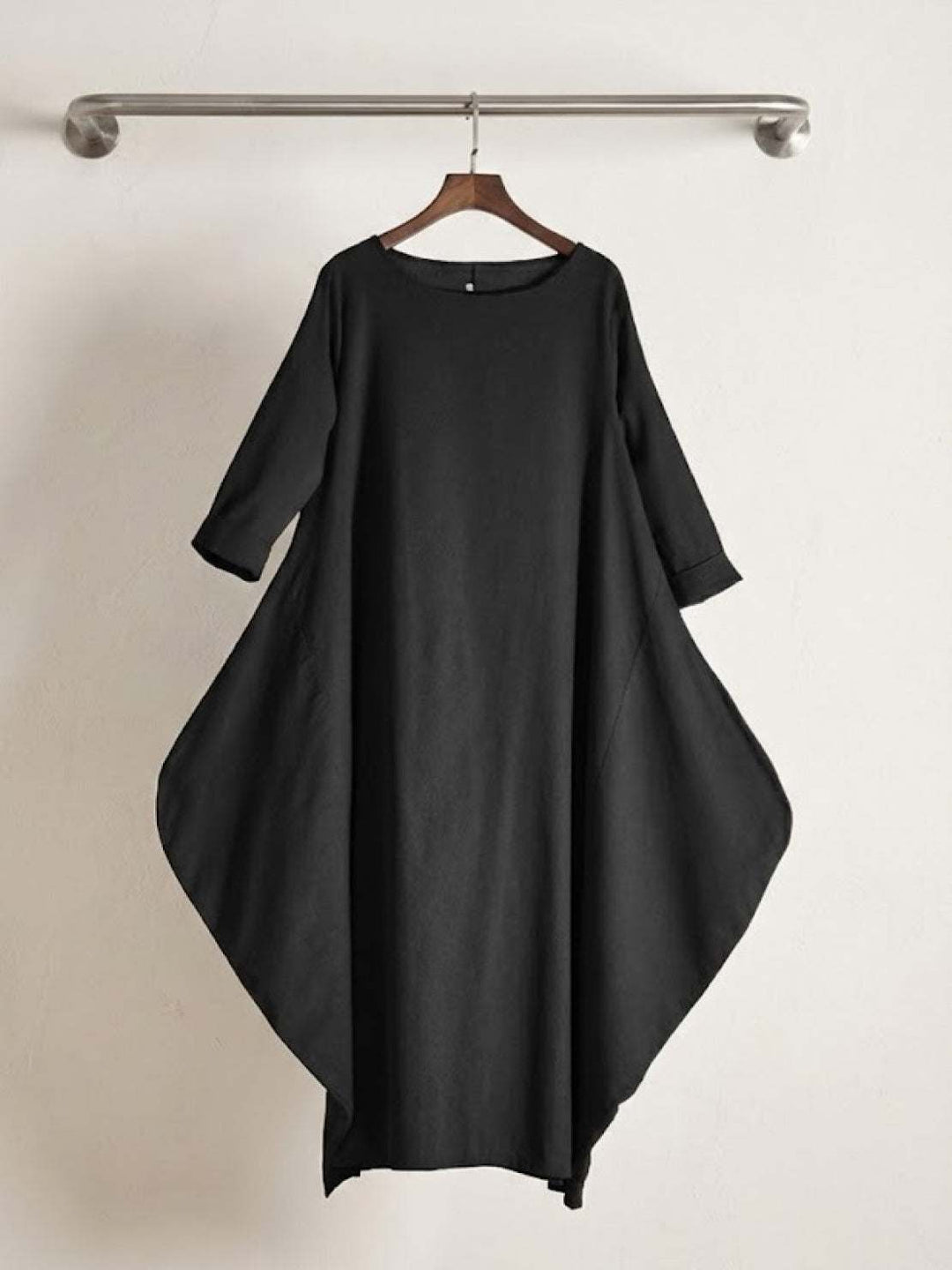 Effortless Boho Oversized Batwing Maxi Couture Cotton Linen Blend Floor Length Dress