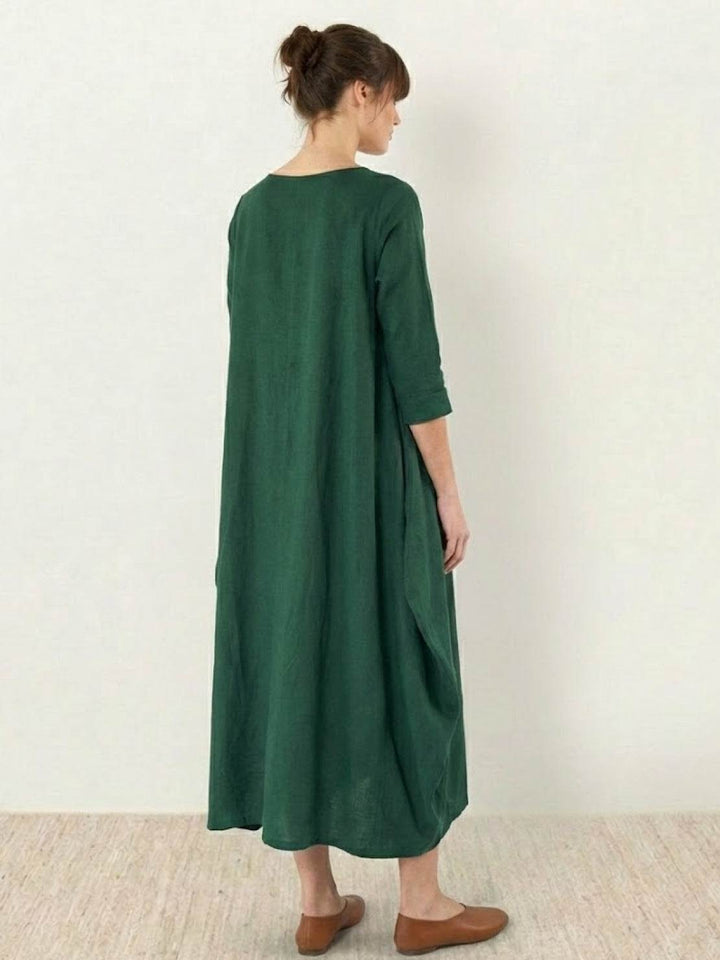 Effortless Boho Oversized Batwing Maxi Couture Cotton Linen Blend Floor Length Dress