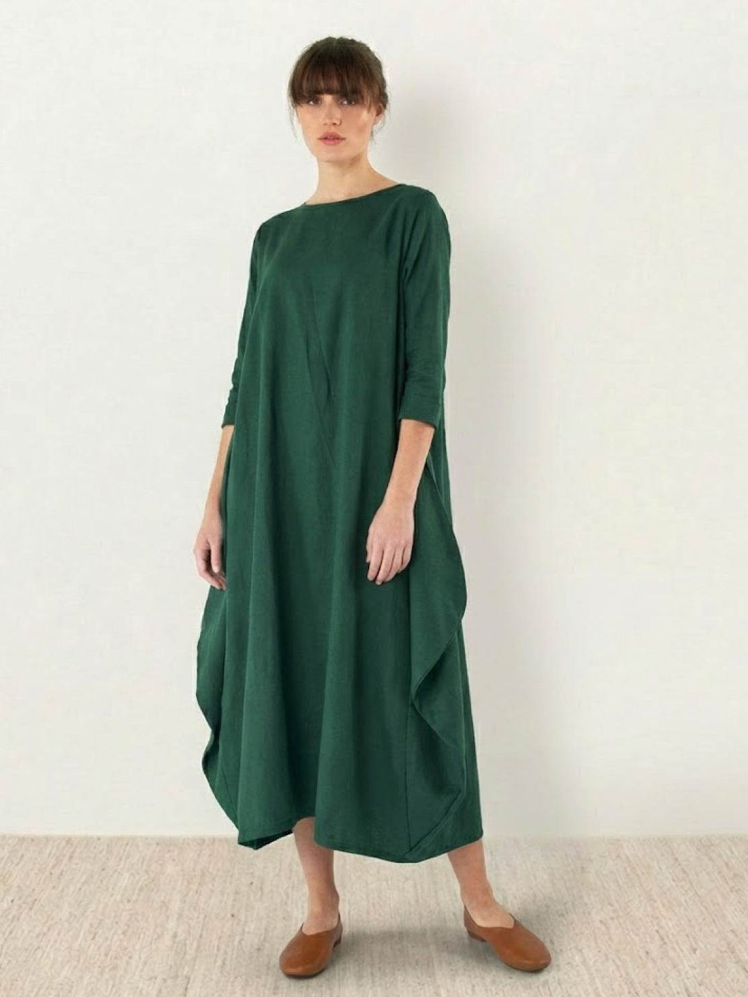 Effortless Boho Oversized Batwing Maxi Couture Cotton Linen Blend Floor Length Dress