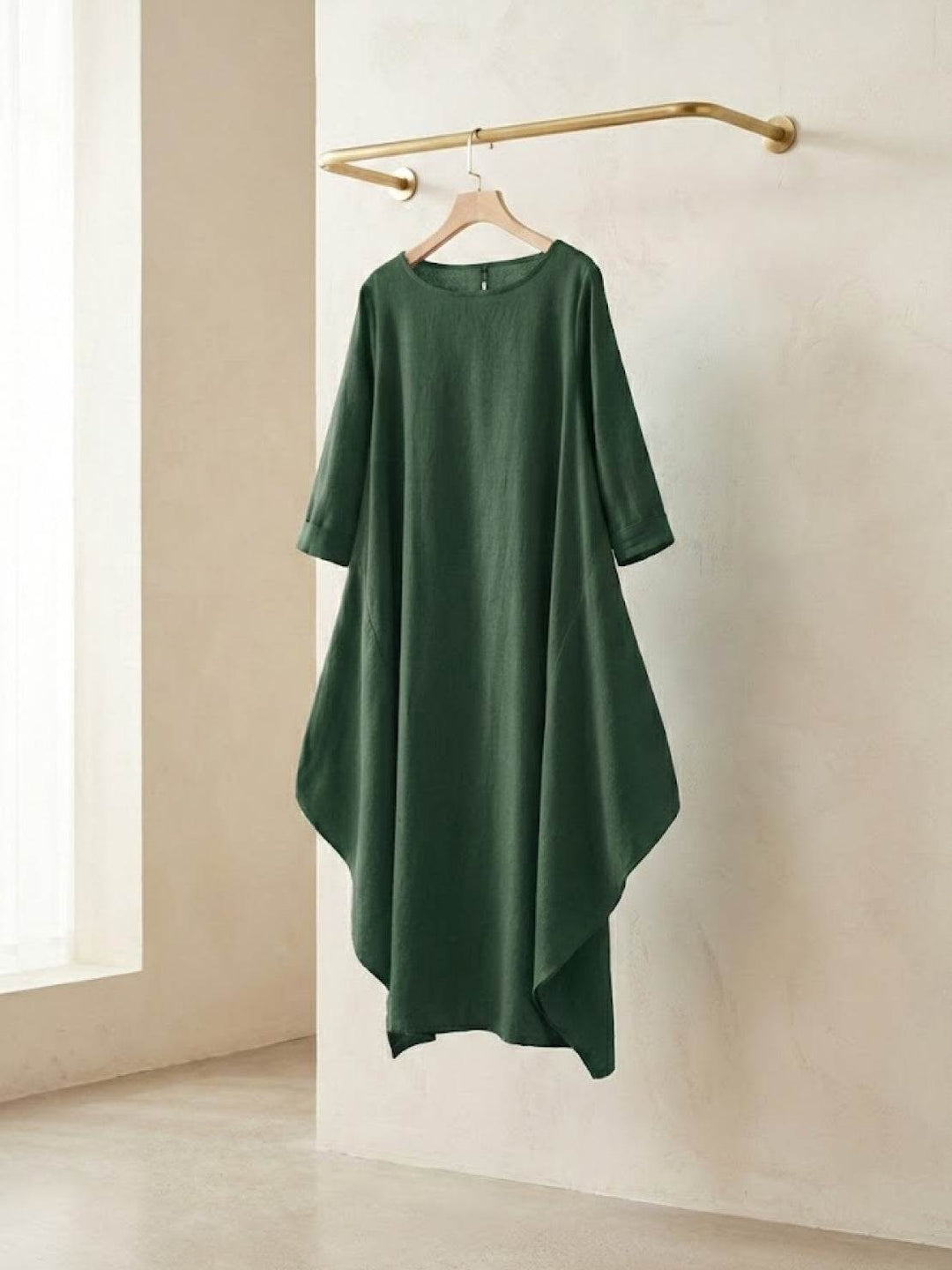 Effortless Boho Oversized Batwing Maxi Couture Cotton Linen Blend Floor Length Dress