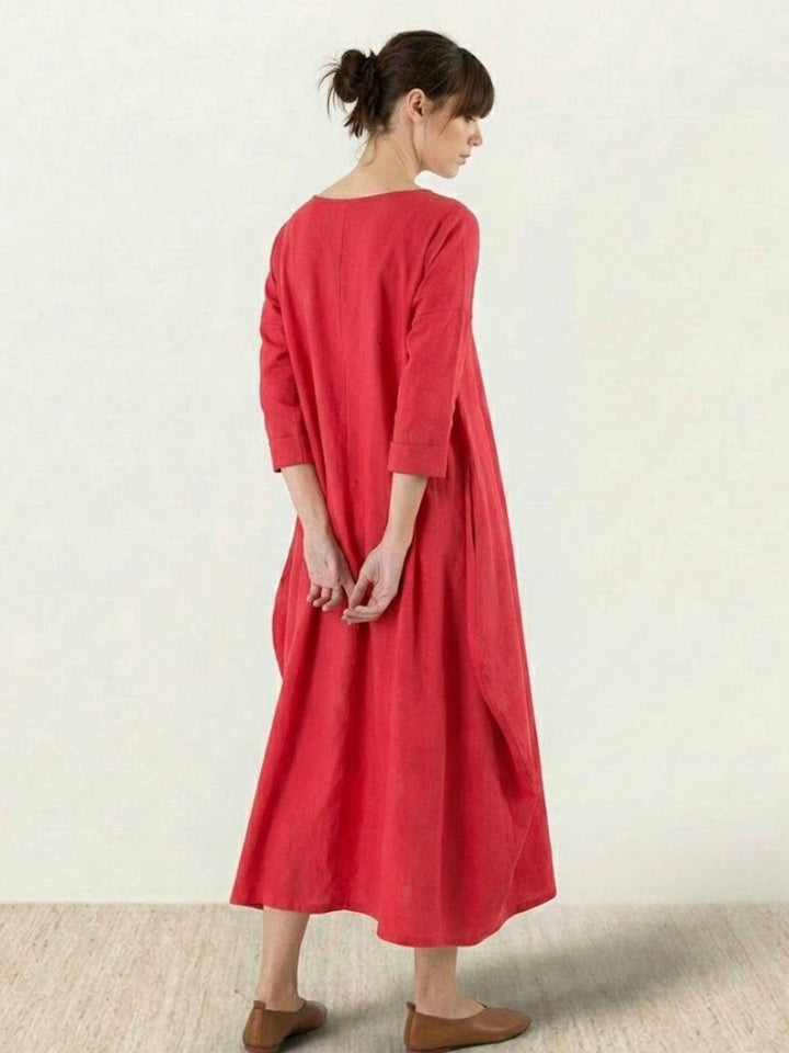 Effortless Boho Oversized Batwing Maxi Couture Cotton Linen Blend Floor Length Dress