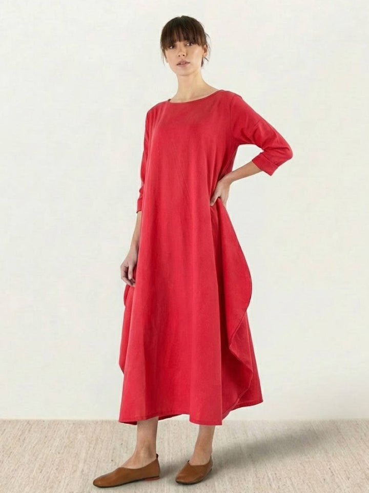 Effortless Boho Oversized Batwing Maxi Couture Cotton Linen Blend Floor Length Dress