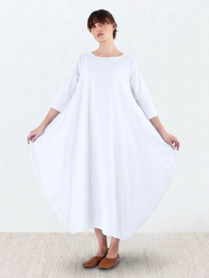 Effortless Boho Oversized Batwing Maxi Couture Cotton Linen Blend Floor Length Dress