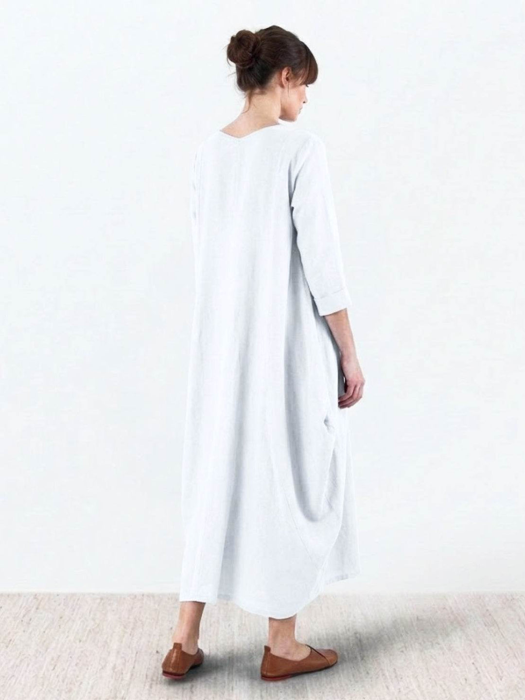 Effortless Boho Oversized Batwing Maxi Couture Cotton Linen Blend Floor Length Dress