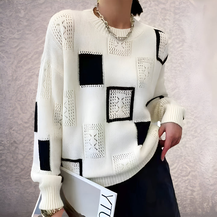 ALISSA – MODERN PATCHWORK KNIT SWEATER