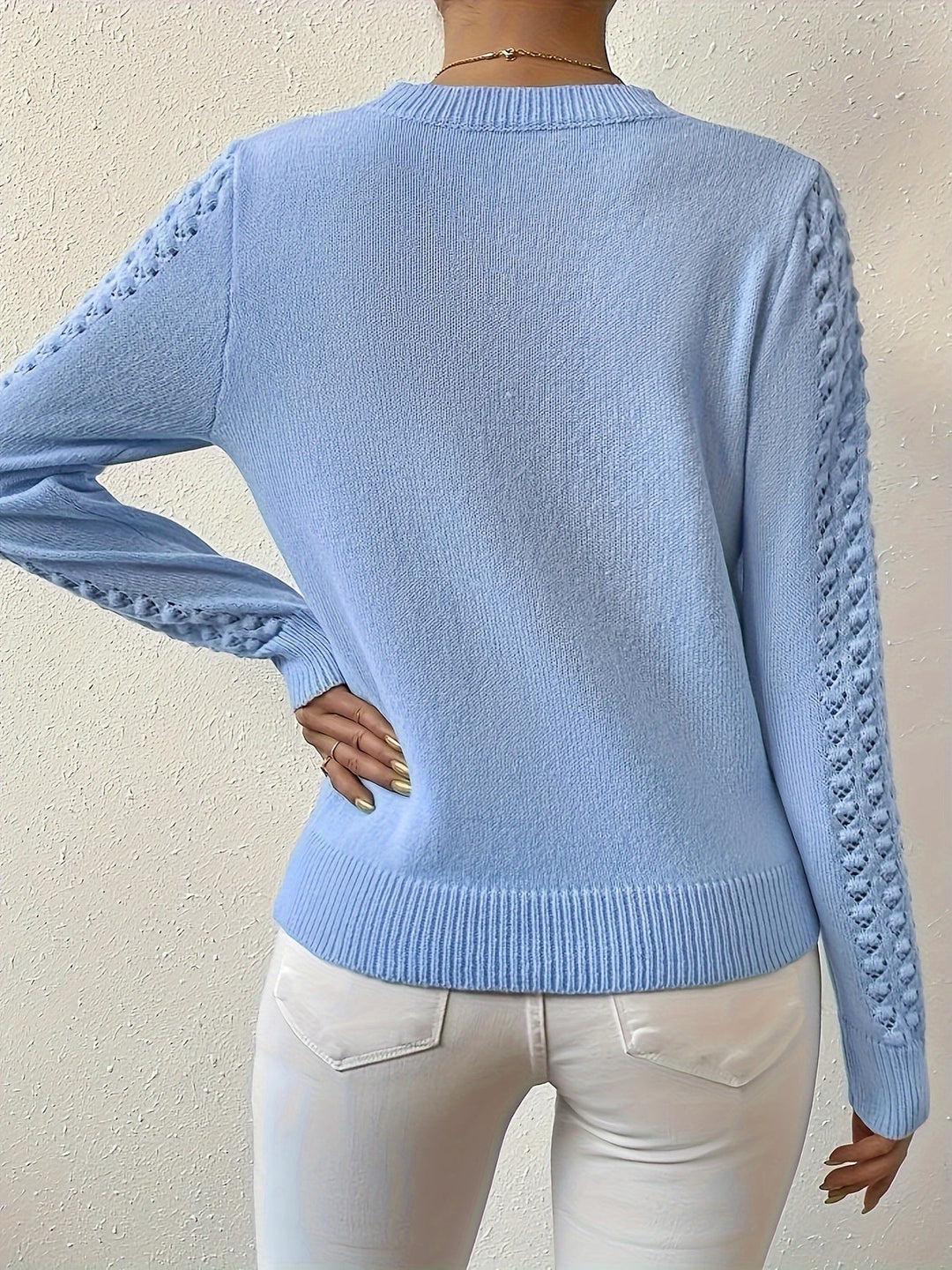 Aveline | Pointelle Knit Round Neck Sweater