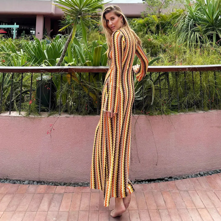 Lainey | Women’s Maxi Dress with Deep V-Neck and Chevron Pattern