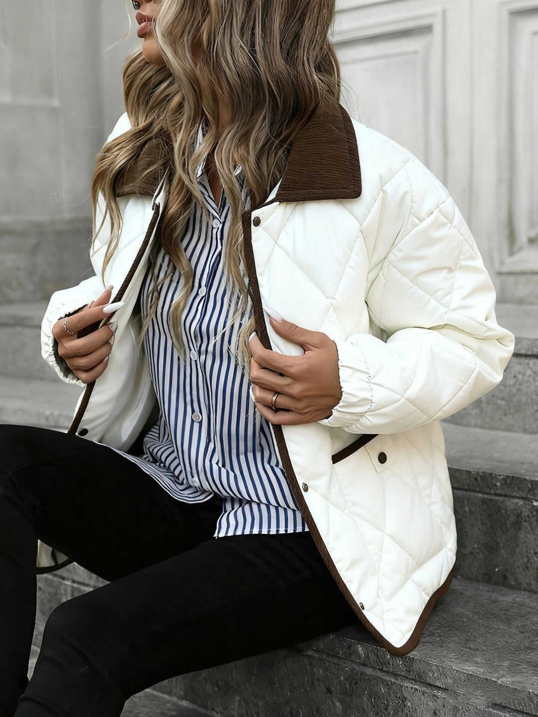 Imogen | Quilted Down Jacket with Check Pattern
