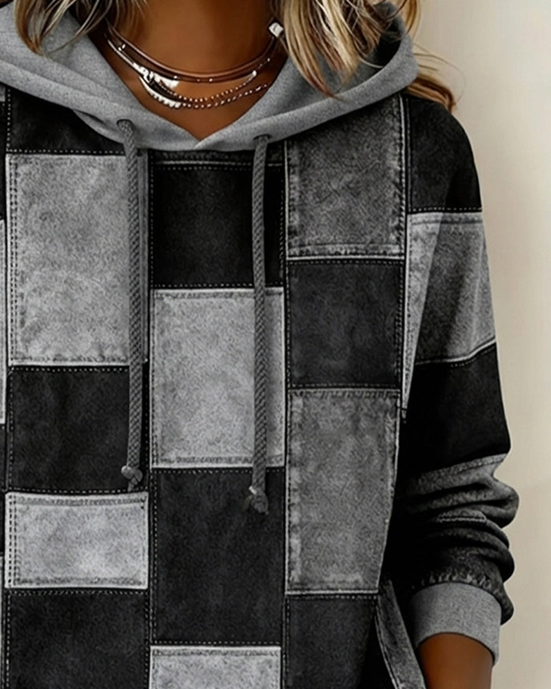Stylish Long Sleeve Checkered Hoodie