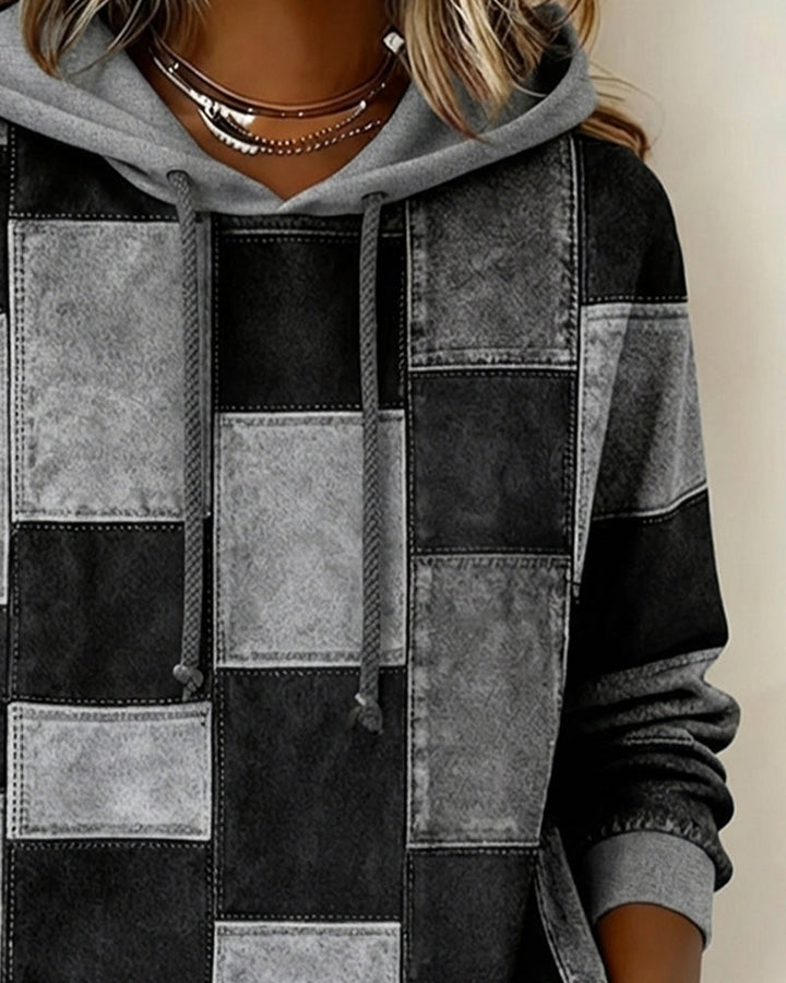 Stylish Long Sleeve Checkered Hoodie