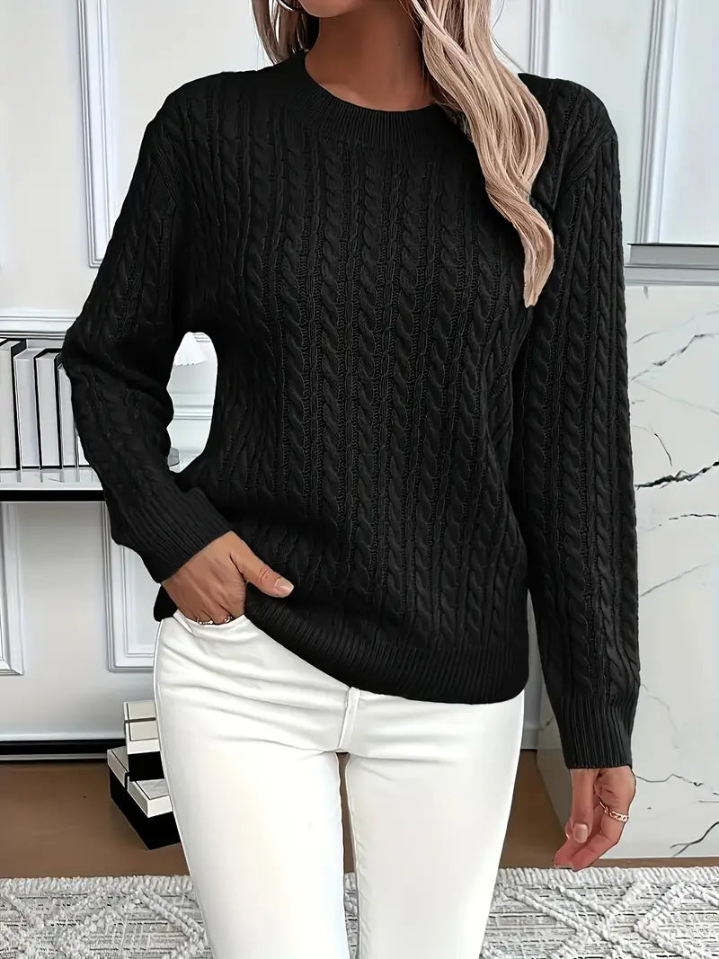 Ladies Cable Knit Sweater Relaxed Fit