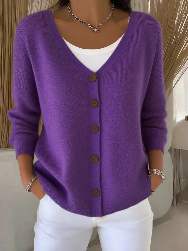 Olivia - Long Sleeve V-Neck Button Sweater