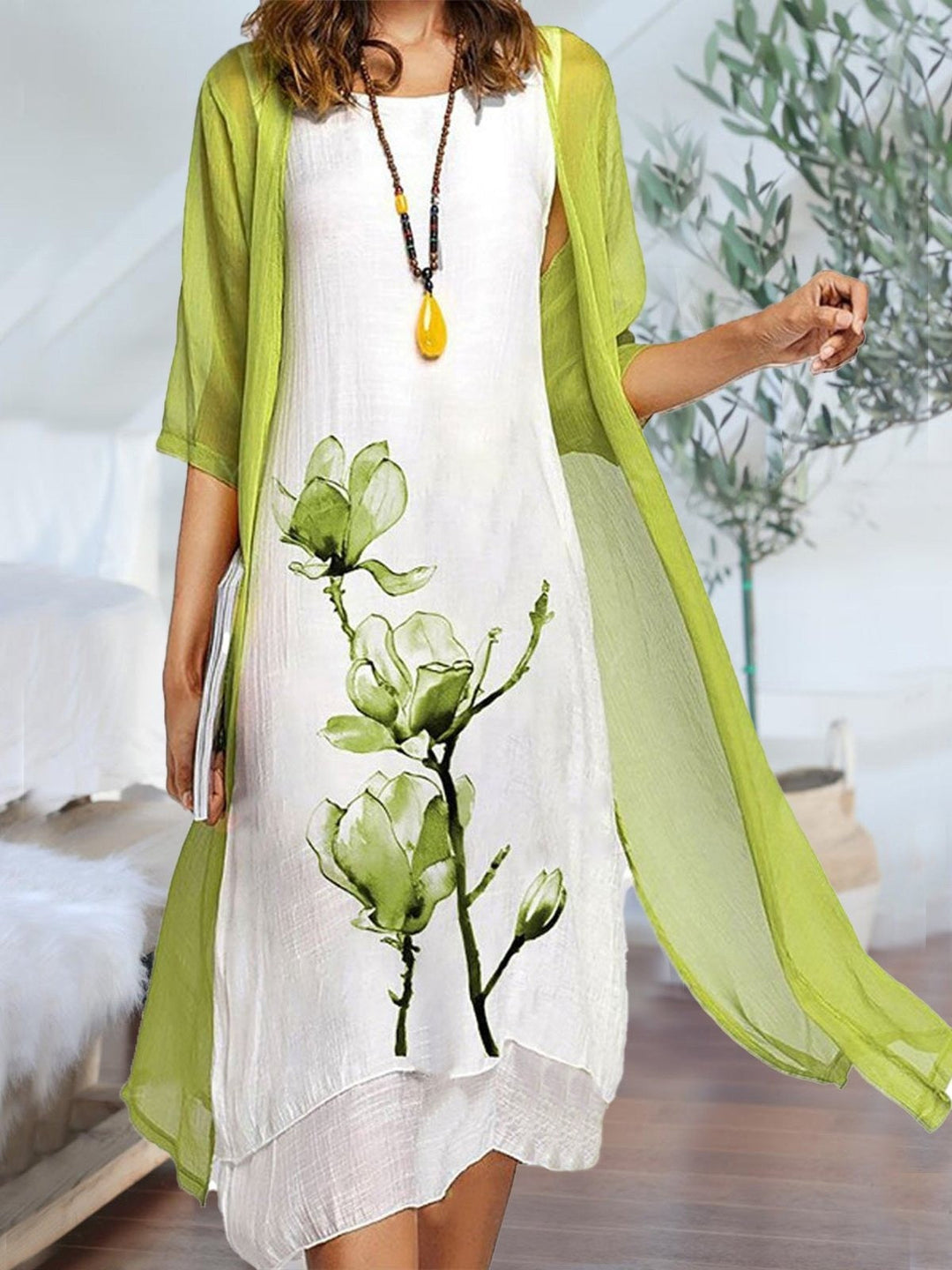 Sydney | Floral Print 2-Piece Dress Set with Sheer Overlay