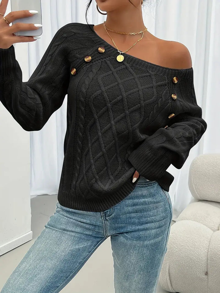 Lina - Long Sleeve Sweater with Braided Pattern, Casual Sweater with Round Neck