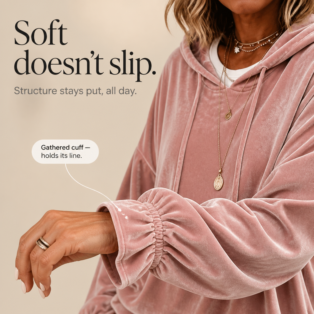 Wearbella – Ruffled Cuff Velour Relaxed Hoodie