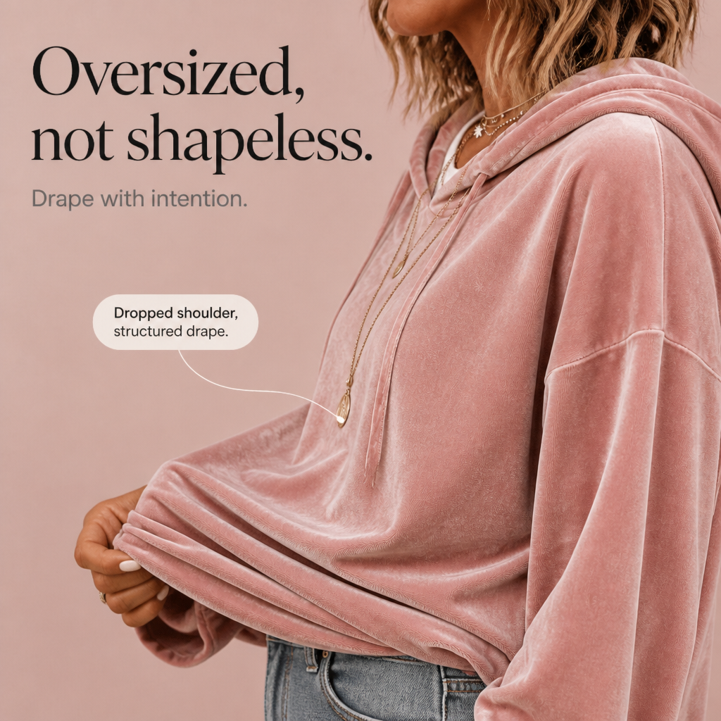 Wearbella – Ruffled Cuff Velour Relaxed Hoodie