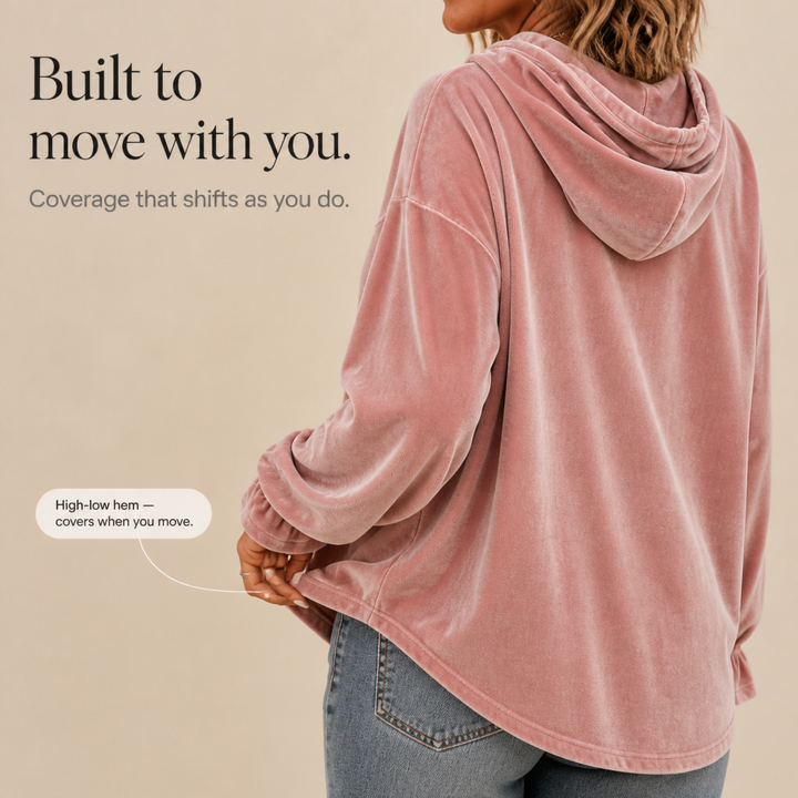Wearbella – Ruffled Cuff Velour Relaxed Hoodie