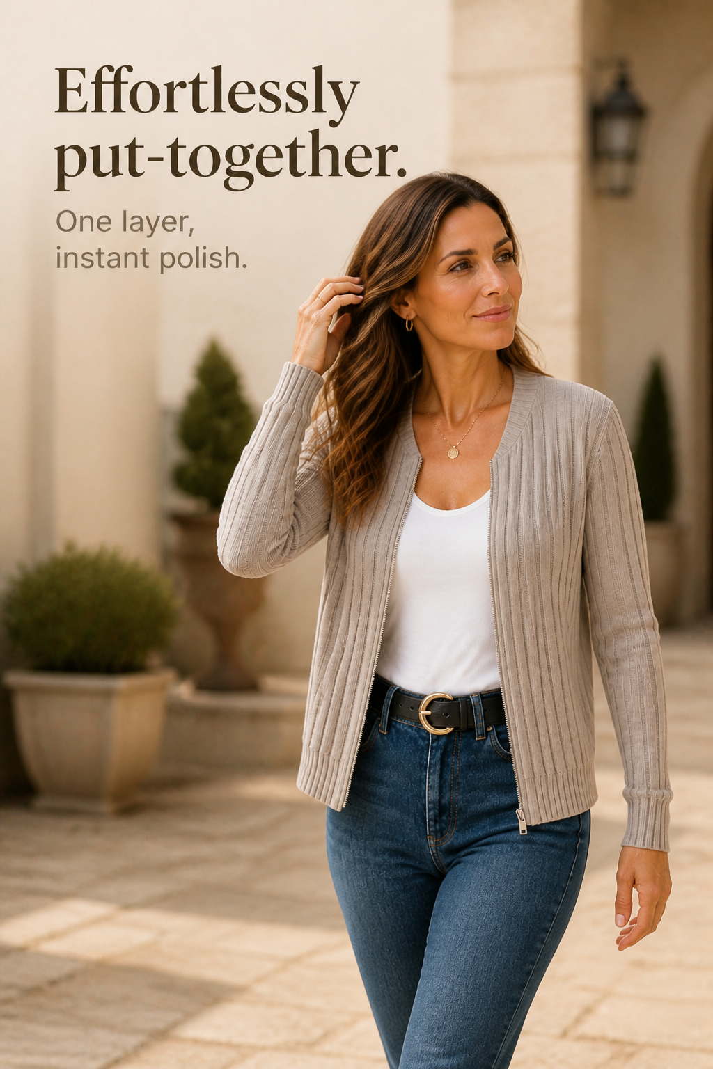 Rivknit – Ribbed Knit Zipper-Front Cardigan