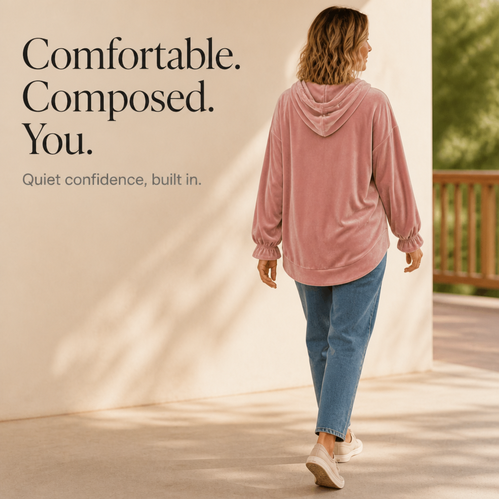 Wearbella – Ruffled Cuff Velour Relaxed Hoodie