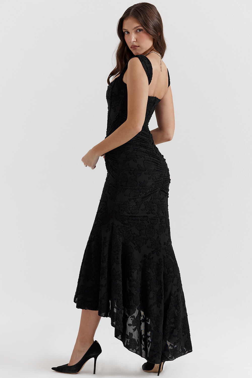 Luxuriously Exquisitely Ruched Lace Contoured Silhouette All-Night Bodycon Dress