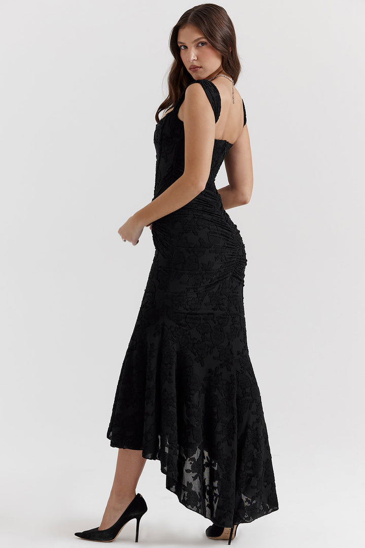Luxuriously Exquisitely Ruched Lace Contoured Silhouette All-Night Bodycon Dress