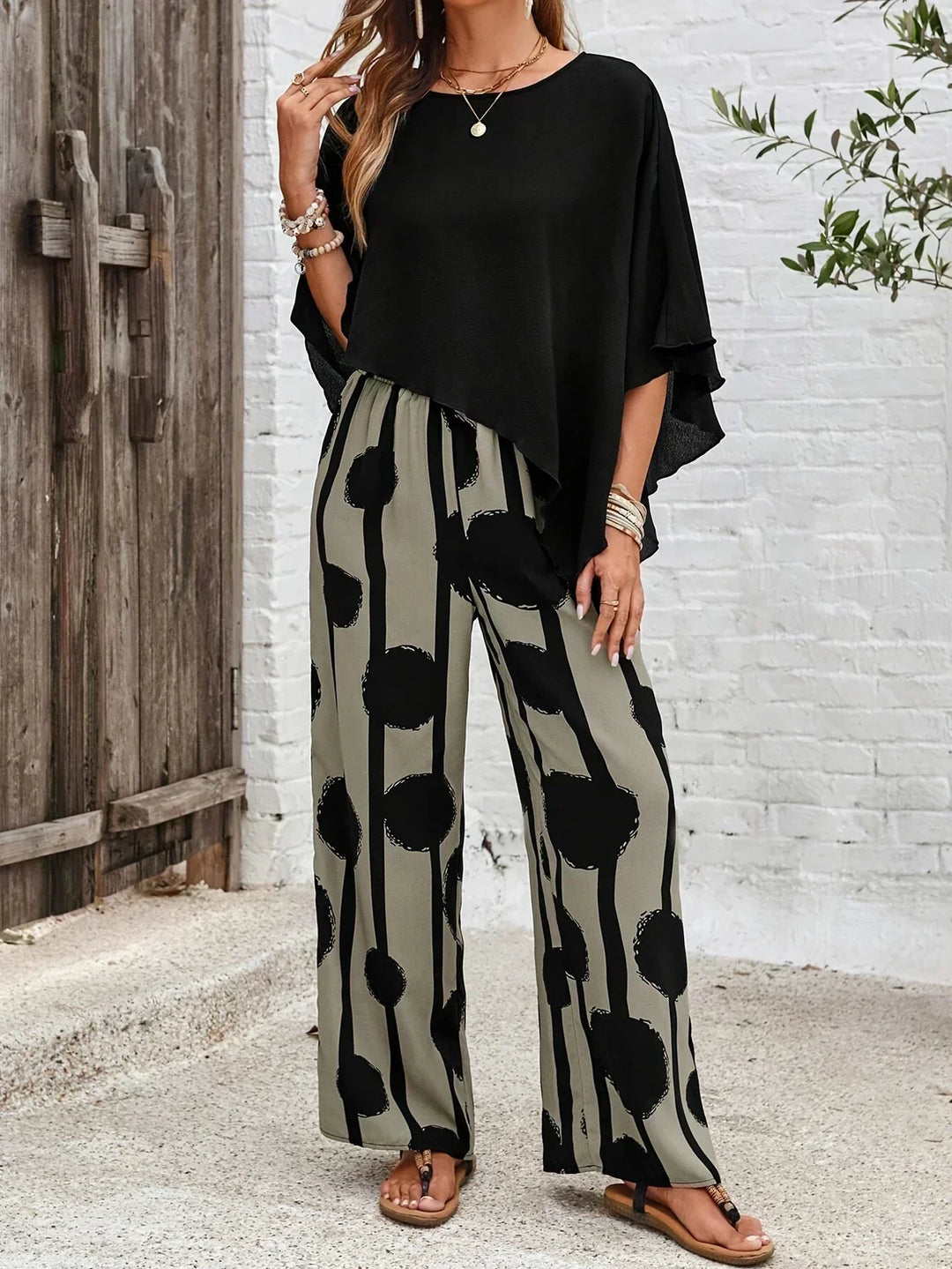 Tessa | 2 Piece Set with Batwing Top and Wide Leg Trousers