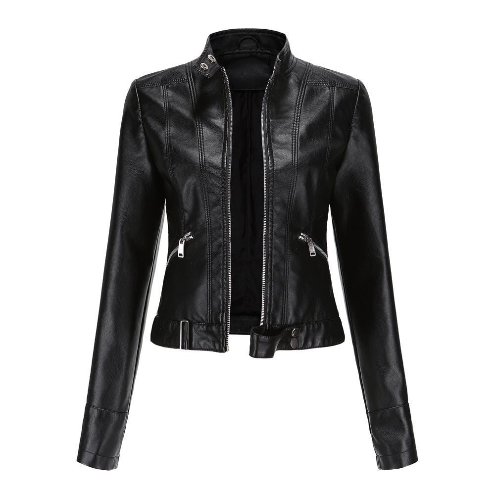 Clementina | Knotted High Neck Casual Leather Jacket