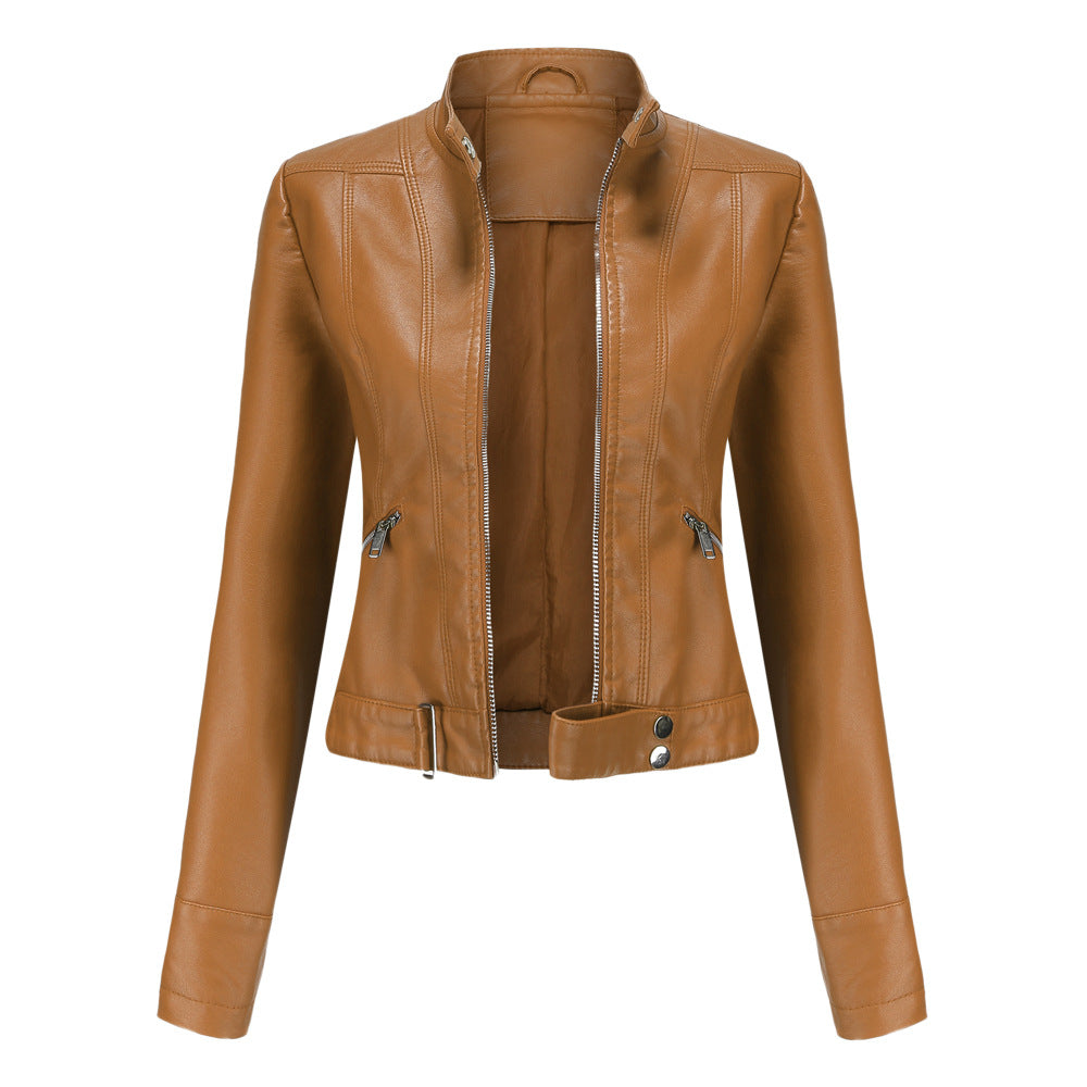 Clementina | Knotted High Neck Casual Leather Jacket