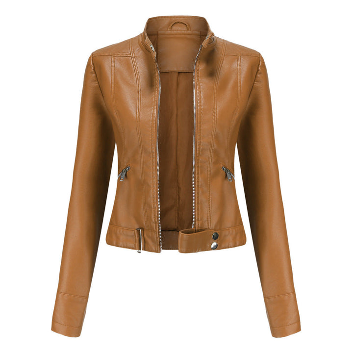 Clementina | Knotted High Neck Casual Leather Jacket