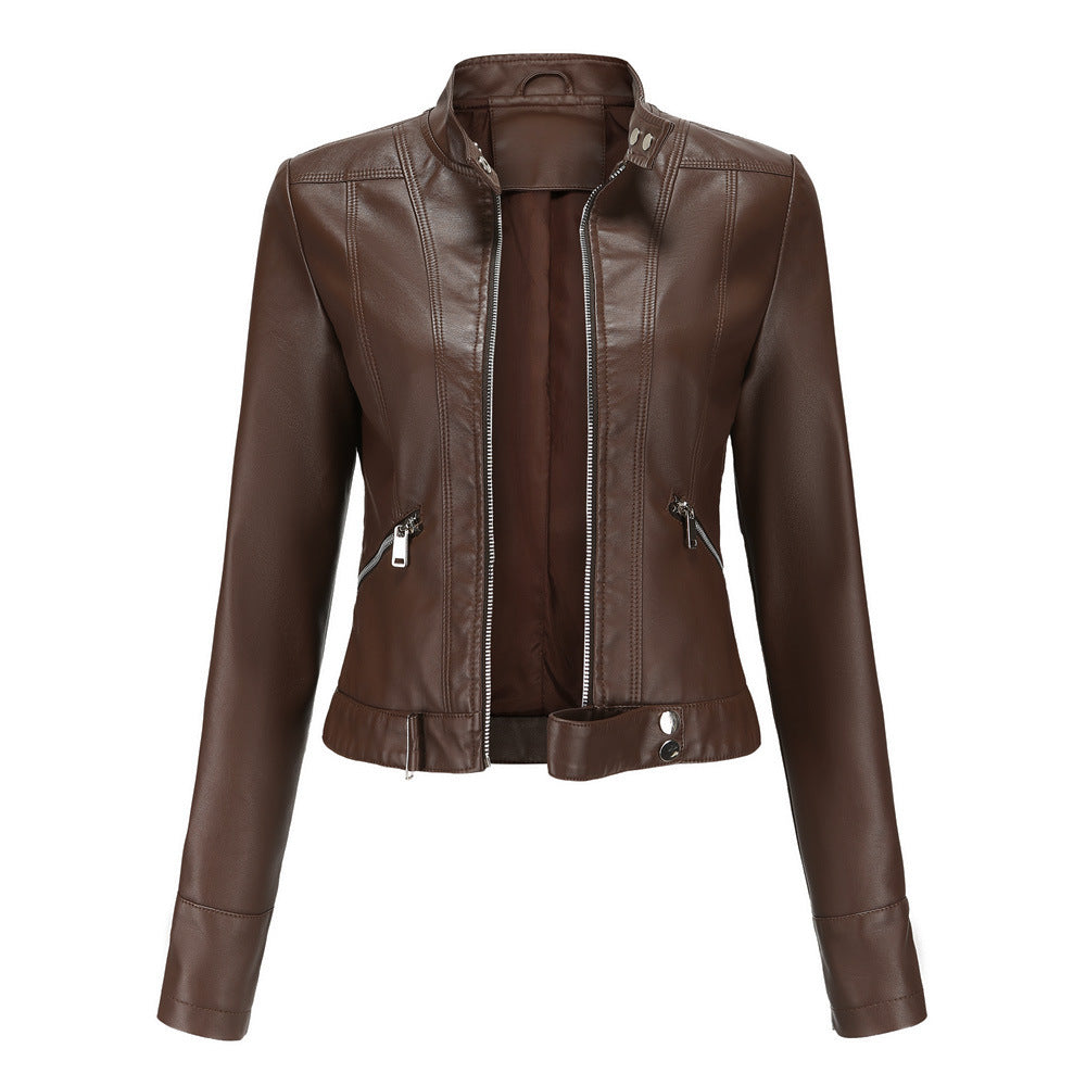 Clementina | Knotted High Neck Casual Leather Jacket