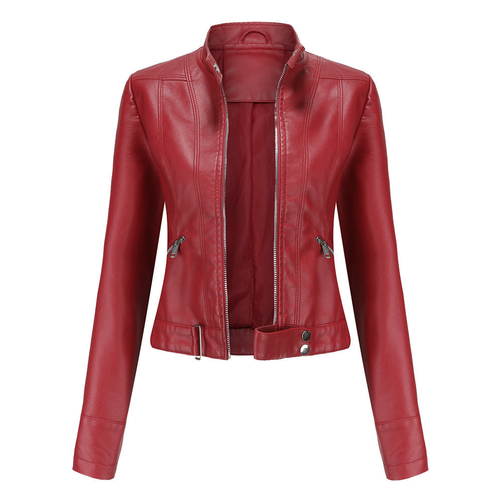 Clementina | Knotted High Neck Casual Leather Jacket