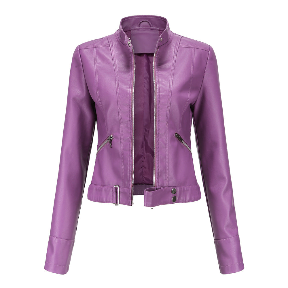 Clementina | Knotted High Neck Casual Leather Jacket