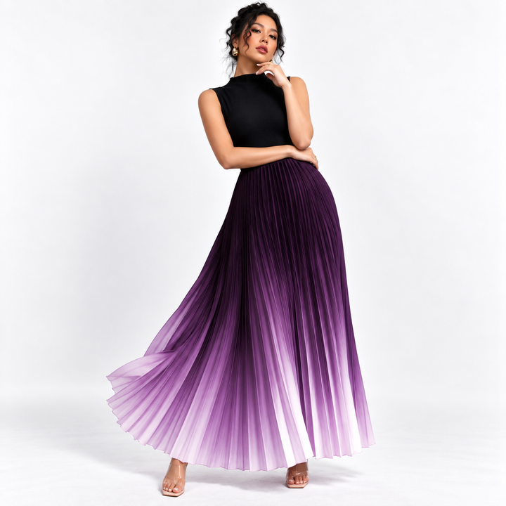 Maria | Women's Pleated Maxi Dress with Mockneck