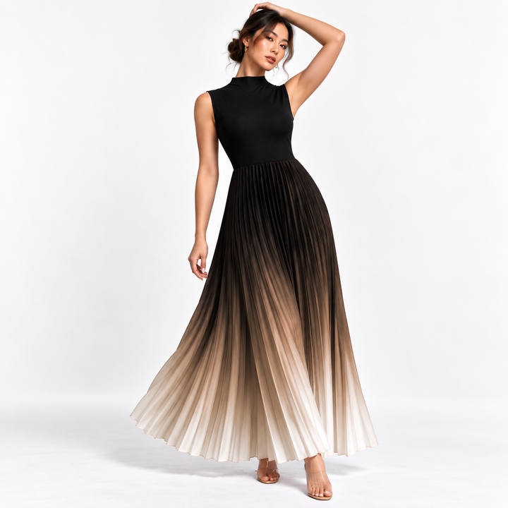 Maria | Women's Pleated Maxi Dress with Mockneck