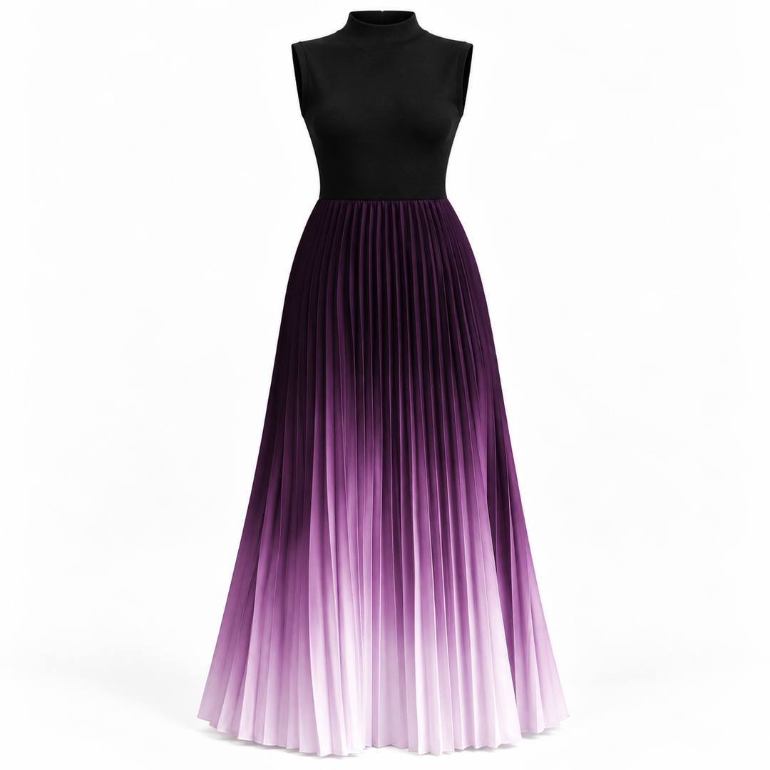 Maria | Women's Pleated Maxi Dress with Mockneck