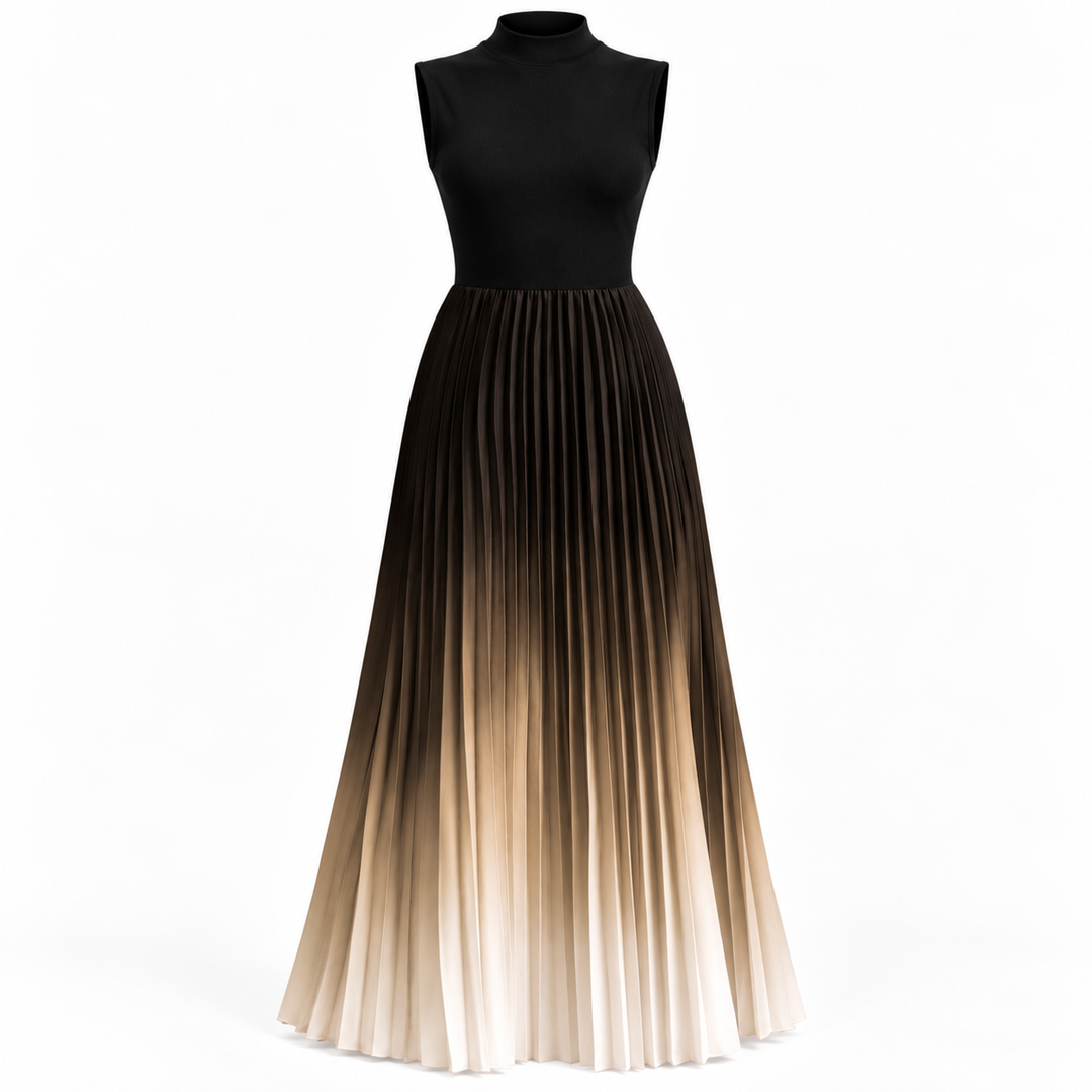 Maria | Women's Pleated Maxi Dress with Mockneck
