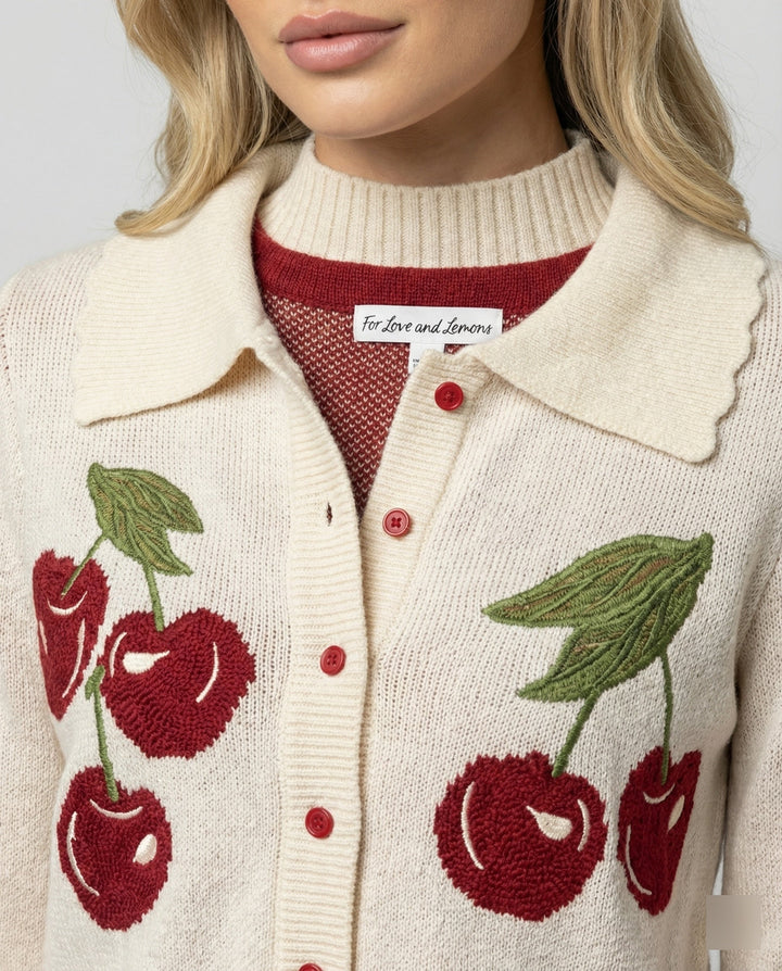 Ladies Short Knitted Cardigan with Cherry Blossom Floral Pattern
