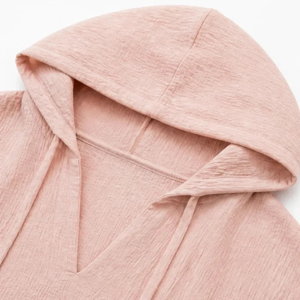 Muslina – Soft V-Neck Hoodie Summer Top with Kangaroo Pocket